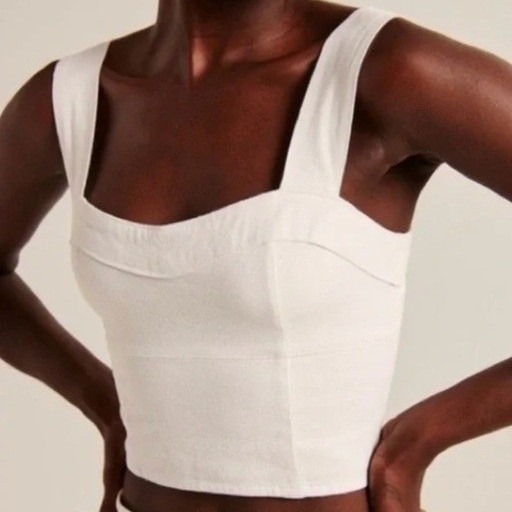 Abercrombie & Fitch A&F Linen Blend Sweetheart Crop Top Smocked Back Beige L